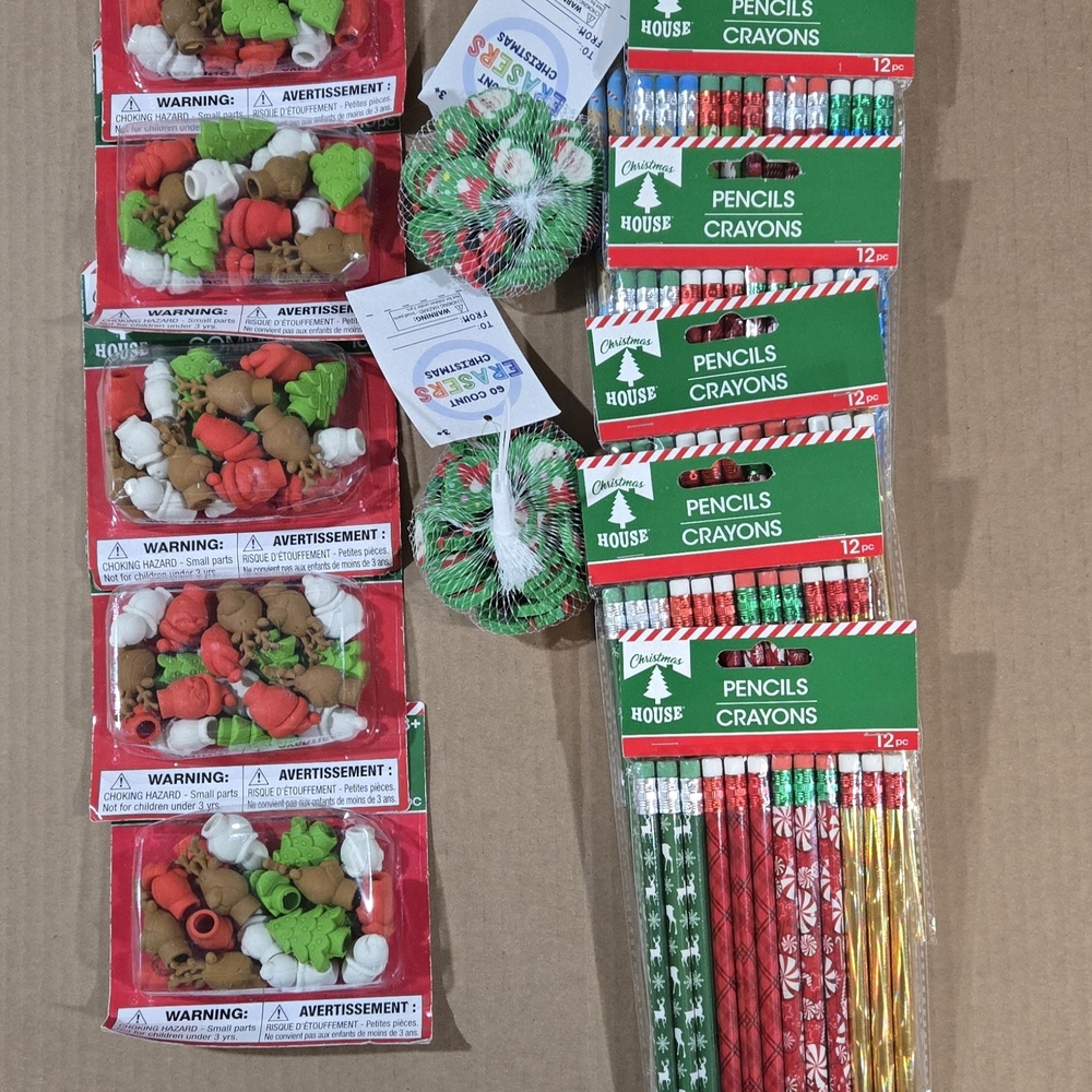 Christmas Themed Pencils and Erasers Set